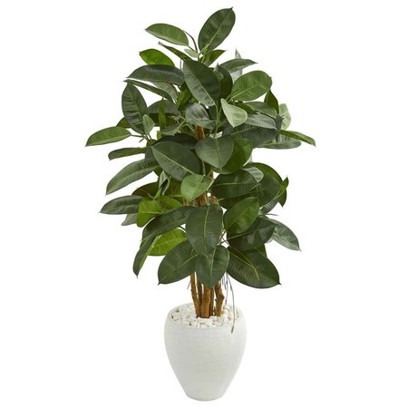 NEARLY NATURALS 53 in. Artificial Rubber Tree in White Planter 9251